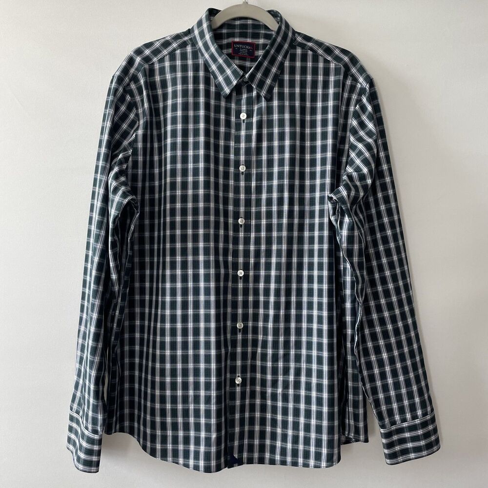 UNTUCKit Button Up Shirt Plaid Long Sleeve Green Cotton Men's Size XL-mpv